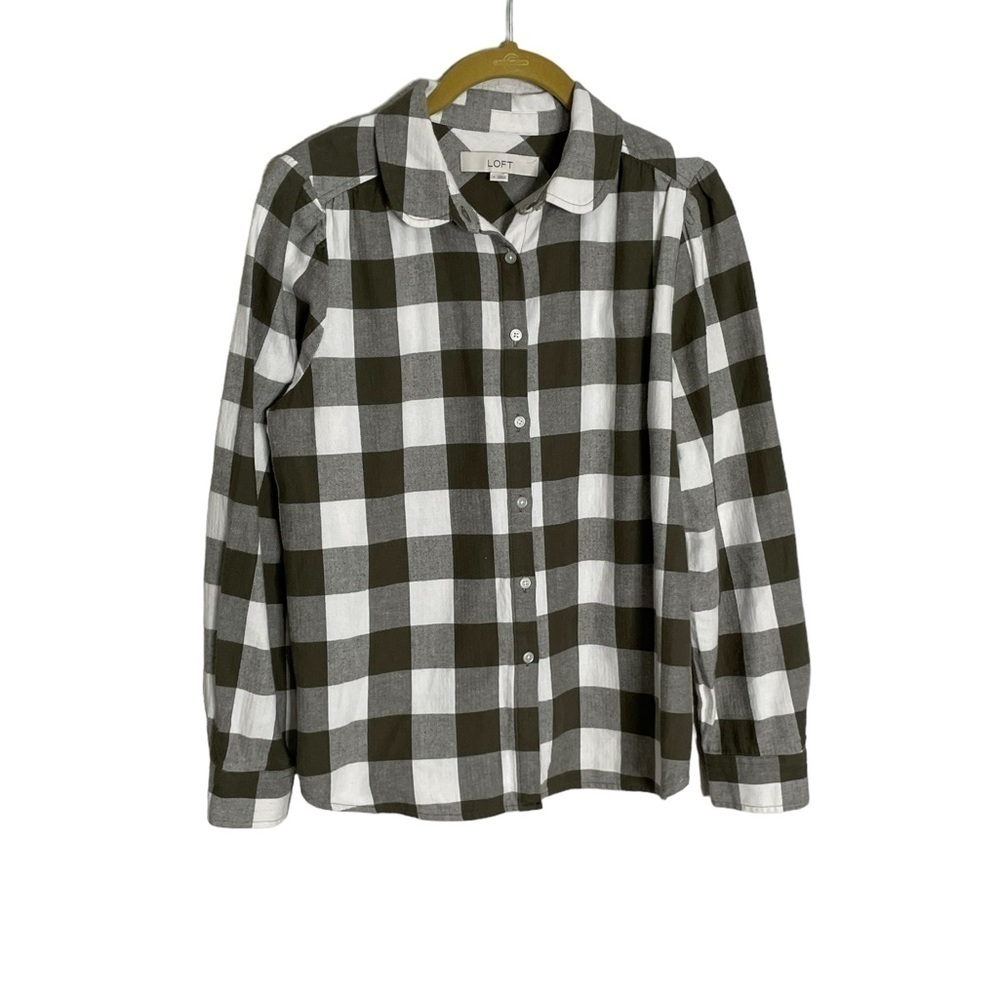 Loft Gingham Green White Button Down Small
